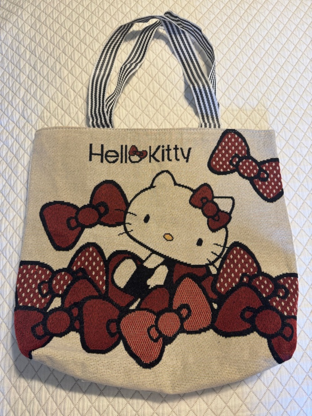 Hello Kitty Lg Canvas Tote Bag W/ Red Bows-NWOT